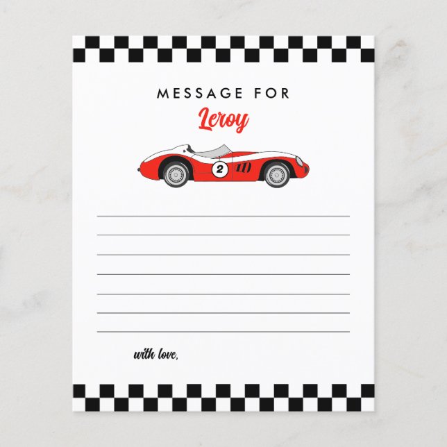 Red Race Car Boy Birthday Time Kapsel Note Card (Vorderseite)
