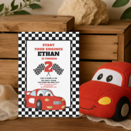 Red Race Car Child's 2. Geburtstag Einladung