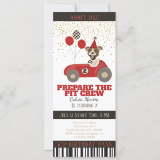 Red Race Car Dog Boys 2. Geburtstag Party Ticket