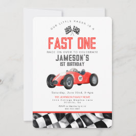 Red Race Car Fast 1 1. Geburtstag Party Einladung