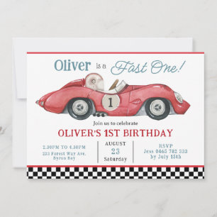Red Race Car Fast 1 1. Geburtstagsparty Einladung