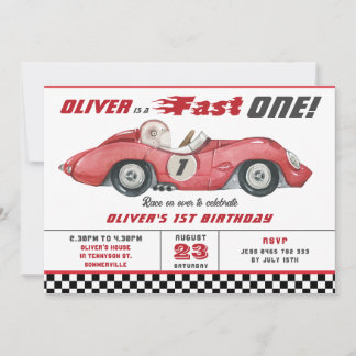 Red Race Car Fast 1 1. Geburtstagsparty Einladung
