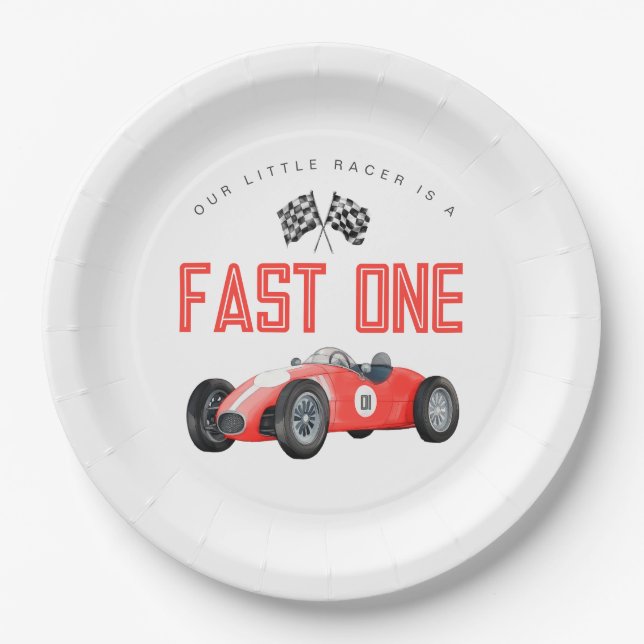 Red Race Car Fast 1 Party zum 1. Pappteller (Vorderseite)