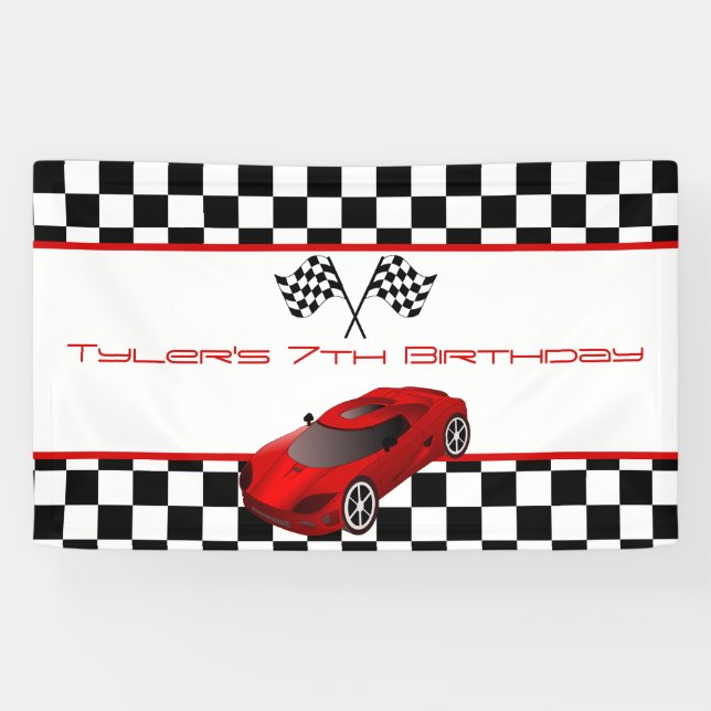 Red Race Car Geburtstagsparty Banner (Horizontal)