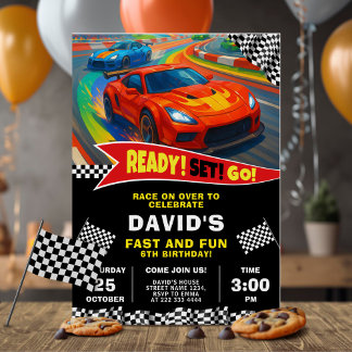 Red Race Car Geburtstagsparty Einladung