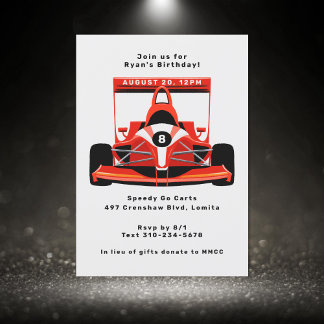 Red Race Car Geburtstagsparty Einladung