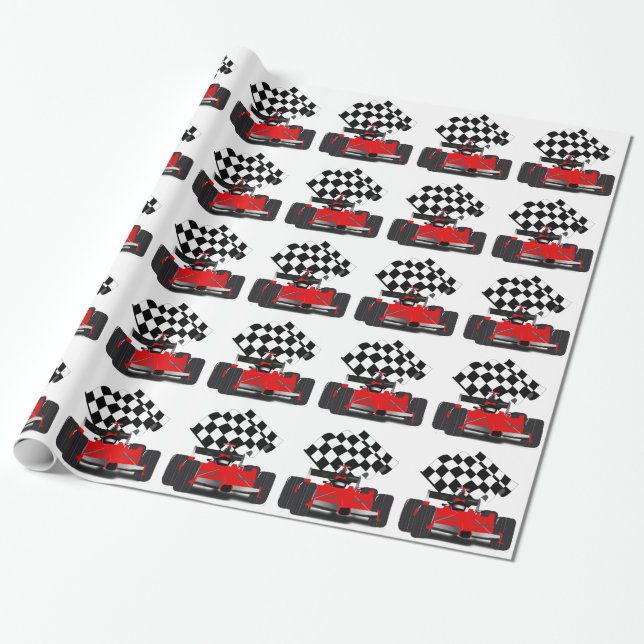 Red Race Car mit Checkbox Geschenkpapier (Ungerollt)