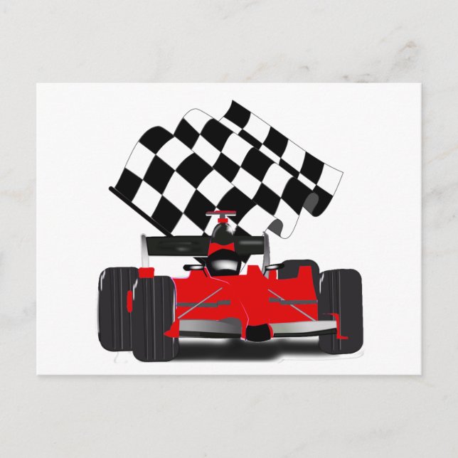 Red Race Car mit Checkbox Postkarte (Vorderseite)
