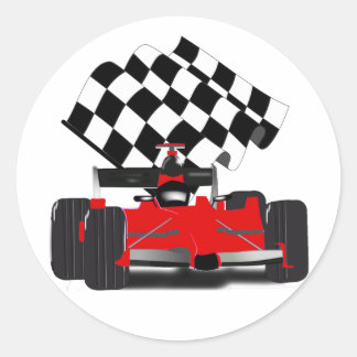 Red Race Car mit Checkbox Runder Aufkleber