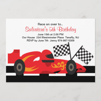 Red Race Car mit Flames Boys zum Geburtstag Einlad Einladung