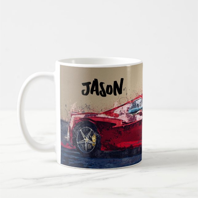 Red Race Car Personalisiert Coffee Tasse Geschenk (Links)