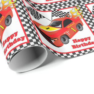 Red Race Car Personalisiert Geburtstagsgeschenk Geschenkpapier