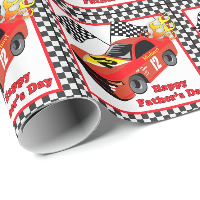 Red Race Car Personalisiert Vatertag Geschenk Geschenkpapier (Rolleneckpunkt)