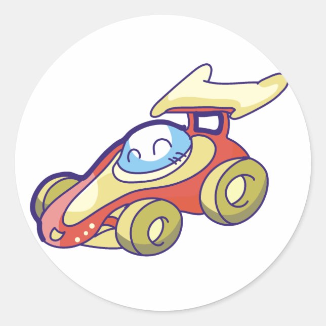 Red Race Car Runder Aufkleber (Vorderseite)