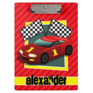 Red Race Car; Scarlet Red Strips Klemmbrett