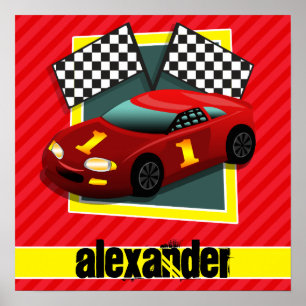 Red Race Car; Scarlet Red Strips Poster