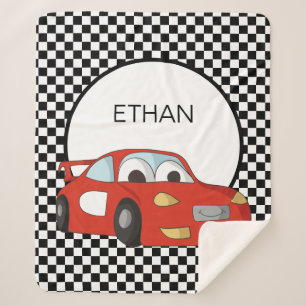 Red Race Car Schwarz-weiß Checkered Flag Child's Sherpadecke