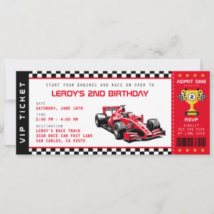 Red Race Car Ticket Pass Boy Geburtstagsparty Einladung
