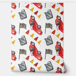Red Race Cars Boy Seamless Pattern Nursery Room Tapete