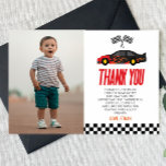 Red Racecar Race Car Custom Foto Geburtstagsparty Dankeskarte<br><div class="desc">Dies ist ein Red Race Car Geburtstagsparty Custom Picture Dankeschön Card!</div>
