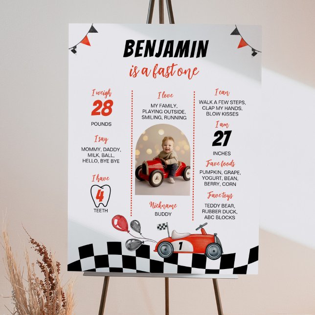 Red Racing Car 1. Geburtstag Foto Milestone Poster (Von Creator hochgeladen)