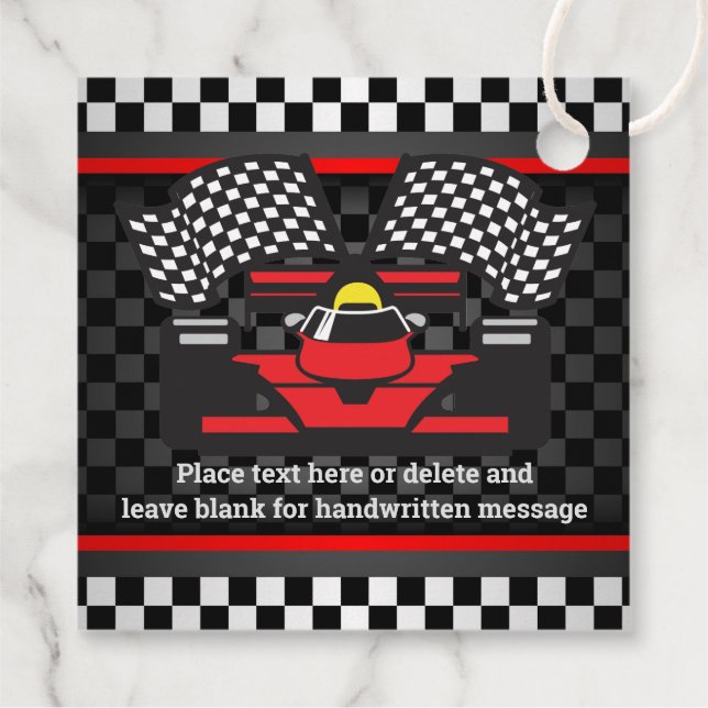 Red Racing Car Checkered Design Favor Card Geschenkanhänger (Rückseite)