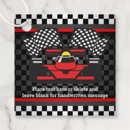 Red Racing Car Checkered Design Favor Card Geschenkanhänger