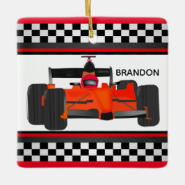 Red Racing Car Checkered Design Square Ornament