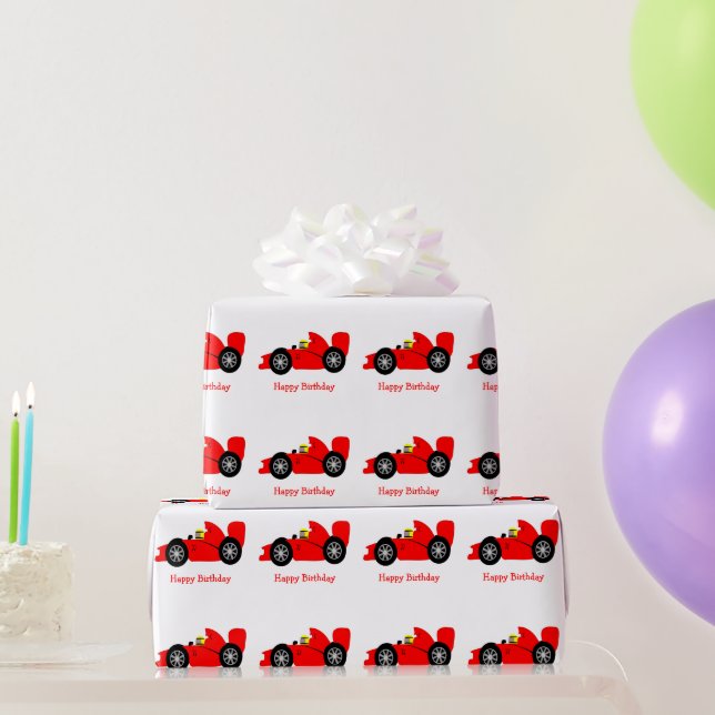 Red Racing Car Geburtstag anwesend Geschenkpapier (Partygeschenke)
