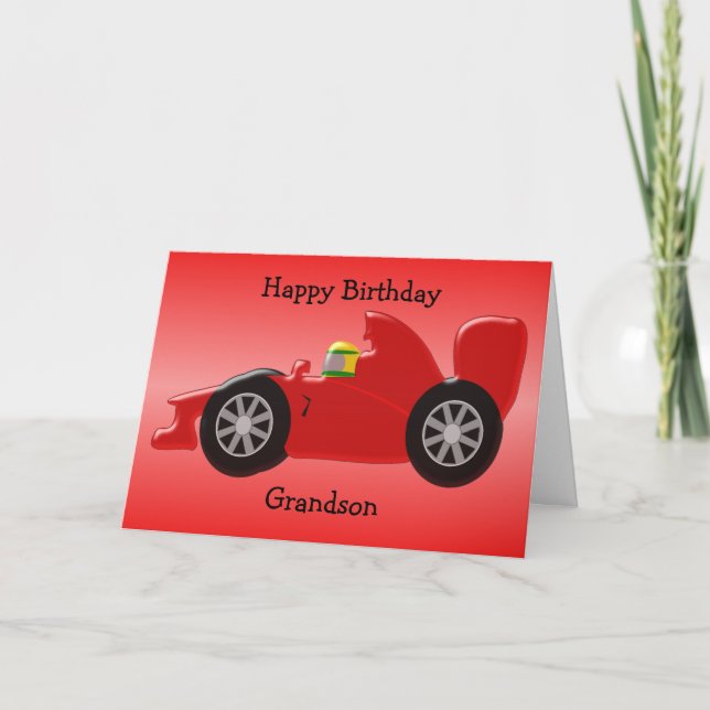 Red Racing Car Personalisiert Grandson Geburtstag Karte (Vorderseite)