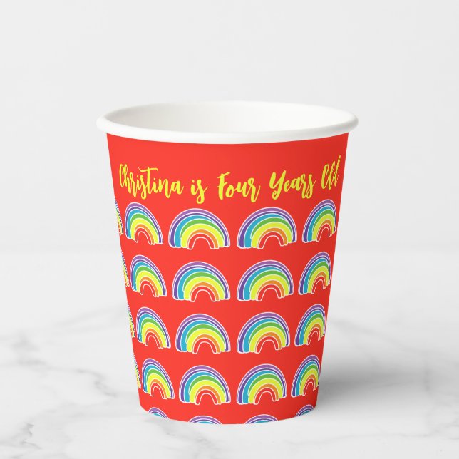 Red Rainbow Birthday Party Thema Papier Cups Pappbecher (Vorderseite)