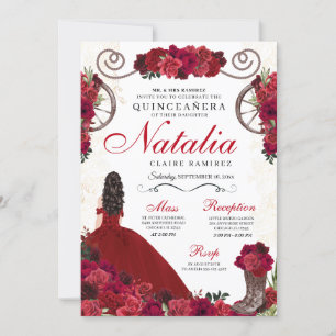 Red Ranchero Princess Quinceanera Einladung