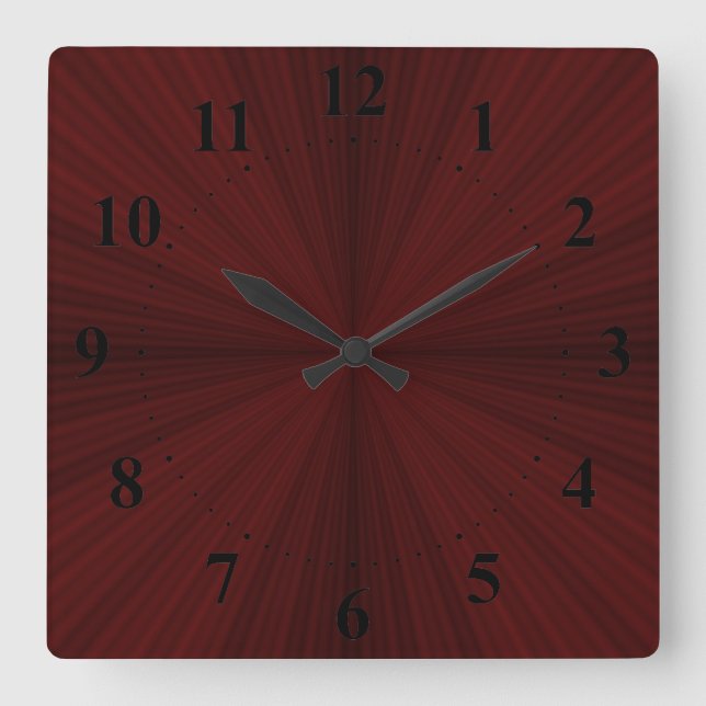 Red Rays Quarter Wall Clock Quadratische Wanduhr (Vorderseite)