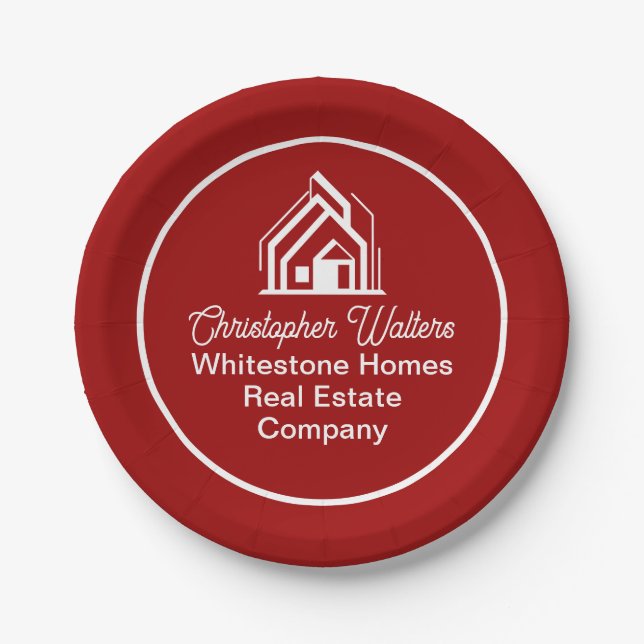 Red Real Estate Company Custom Realtor Party Pappteller (Vorderseite)