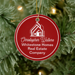 Red Real Estate Company Customized Christmas Keramik Ornament