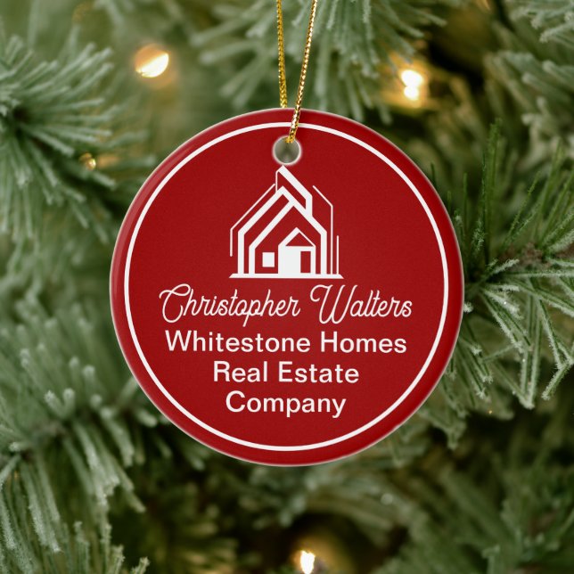 Red Real Estate Company Customized Christmas Keramik Ornament (Baum)