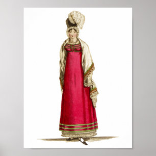 Red Regency Gown Antike französische Mode Zeichnen Poster