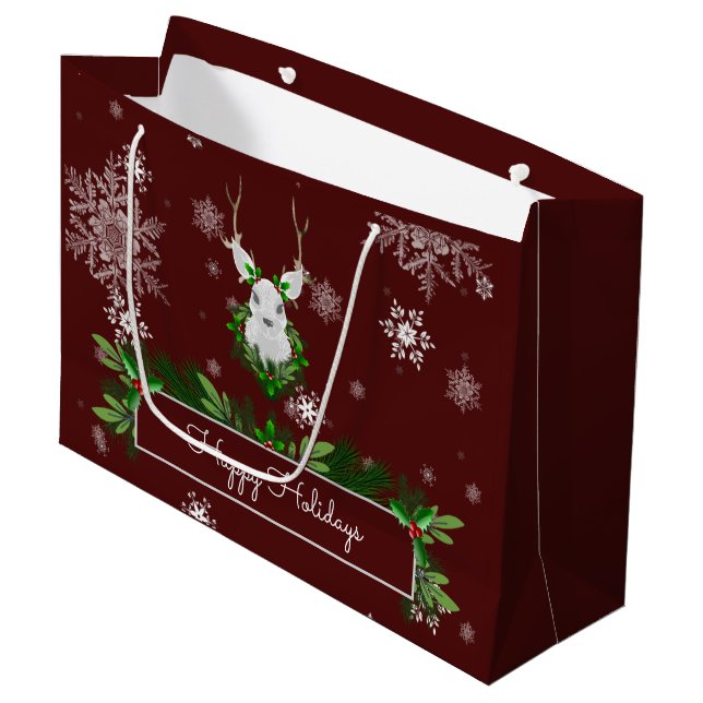 Red Reindeer Gift Bag Große Geschenktüte (Vorderseite Schrägansicht)