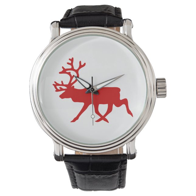 Red Reindeer / Karibik-Silhouette Armbanduhr (Vorderseite)