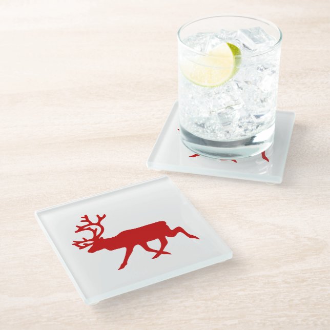Red Reindeer / Karibik-Silhouette Glasuntersetzer (Schrägansicht)