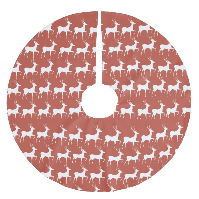 Red Reindeer Pattern Classic Christmas Tree Skirt Polyester Weihnachtsbaumdecke (Vorderseite)