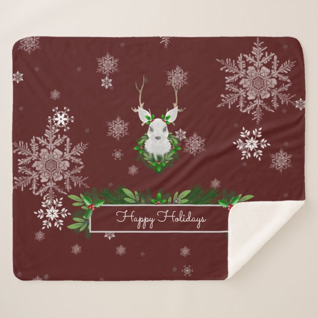 Red Reindeer Sherpa Blanket Sherpadecke (Vorderseite (Horizontal))