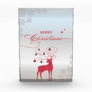 Red Reindeer Silver Snowflakes Weihnachten Fotoblock