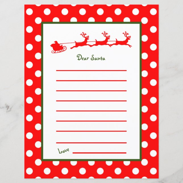 Red Reindeer Sleigh Sehr geehrter Santa Letter (Vorderseite)