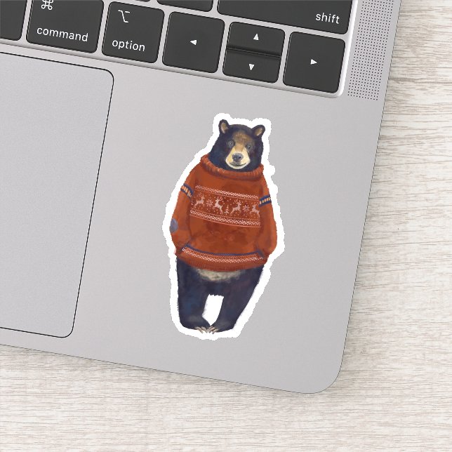 Red Reindeer Sweater Bear Aufkleber (Detail)