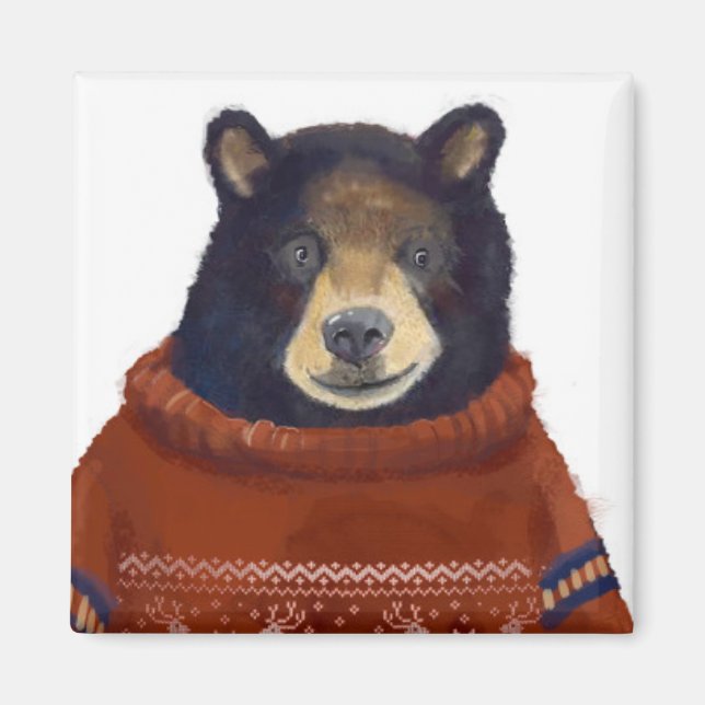 Red Reindeer Sweater Bear Magnet (Vorne)