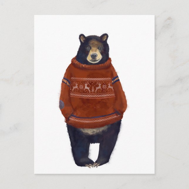 Red Reindeer Sweater Bear Postkarte (Vorderseite)