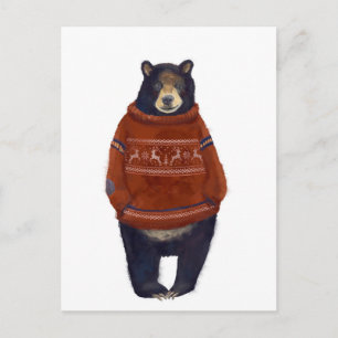 Red Reindeer Sweater Bear Postkarte