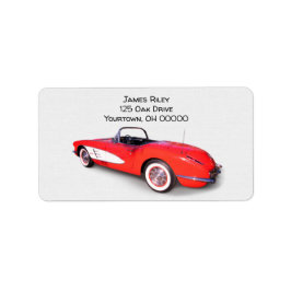 Red Retro 1960 Corvette konvertierbar Adressaufkleber