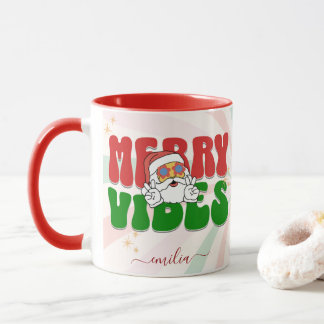Red Retro 70er Themed Merry Vibes Individuelle Nam Tasse